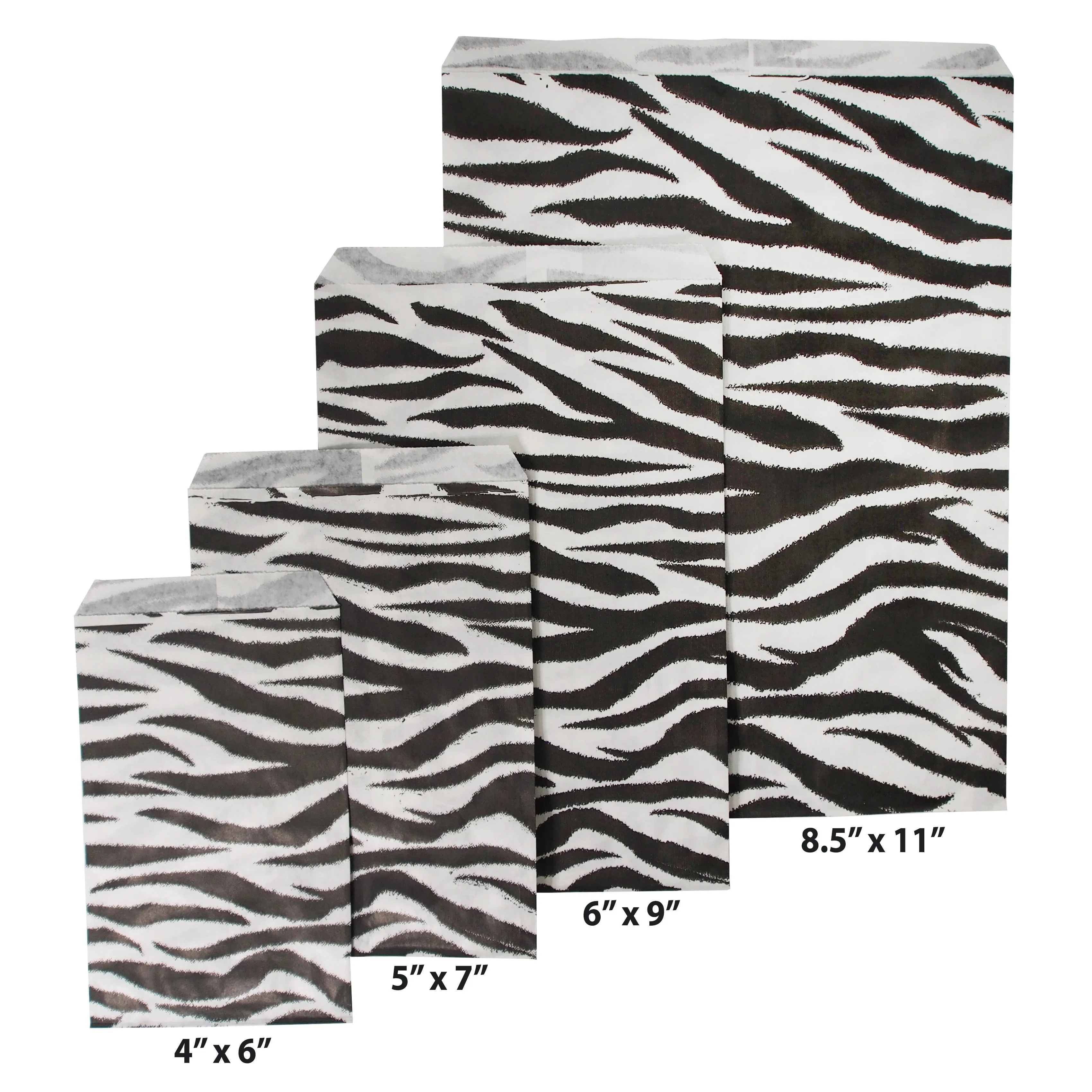 Animal Pattern Flat Paper Bags -100Bags/Pack - multiple colors & sizes available