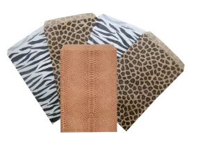 Animal Pattern Flat Paper Bags -100Bags/Pack - multiple colors & sizes available