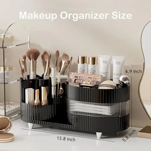 Artcochan Makeup Organizer Countertop 360°Rotating Makeup Organizer for Vanity - Make Up & Jewelry Storage Cosmetic Storage Holder with Makeup Brush Holder and Jewelry Storage (3 Tiers, Black)