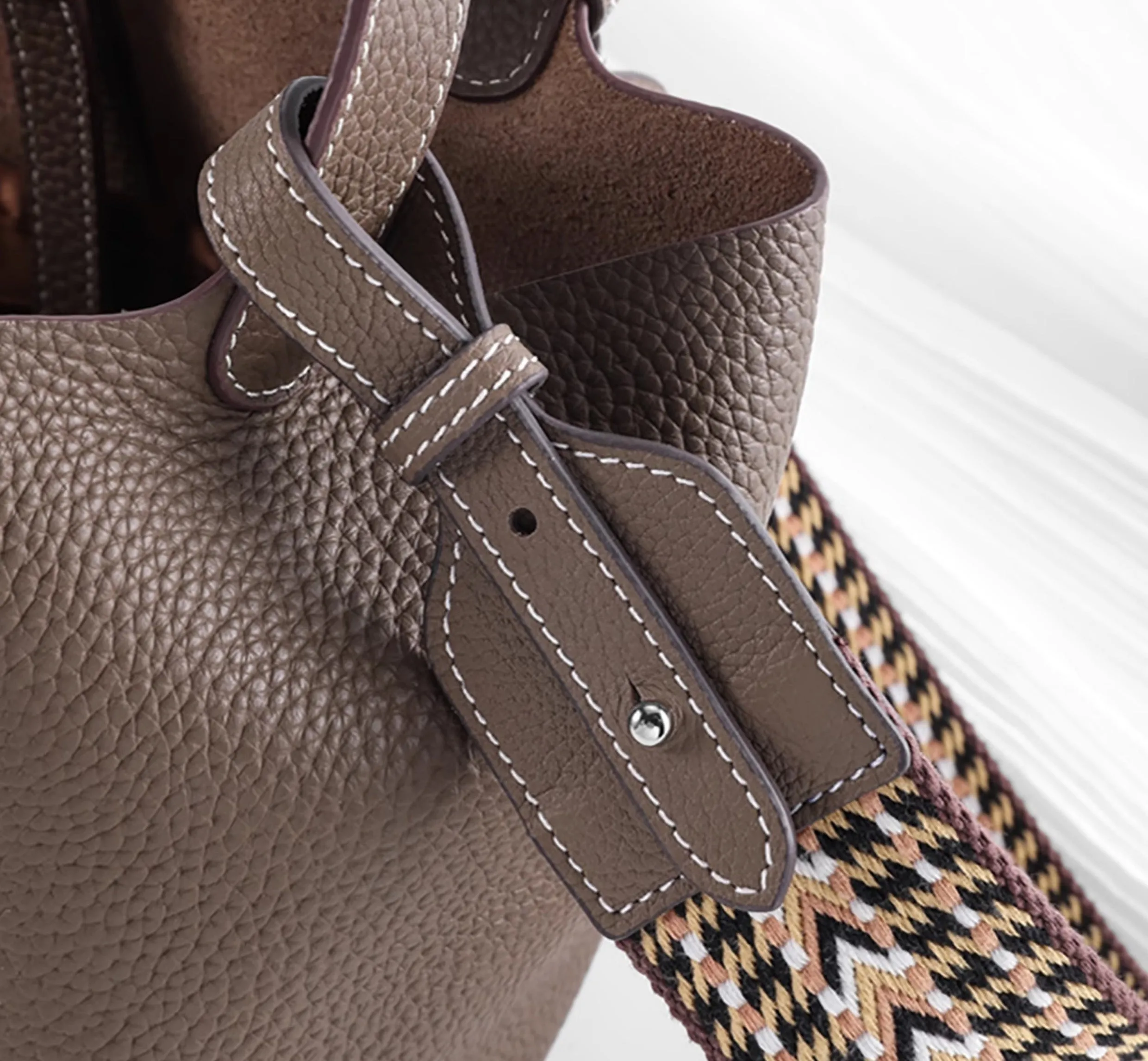 Canvas Shoulder Strap for Picotin Bag – 5cm Width, Leather Buckle, Stripe Pattern