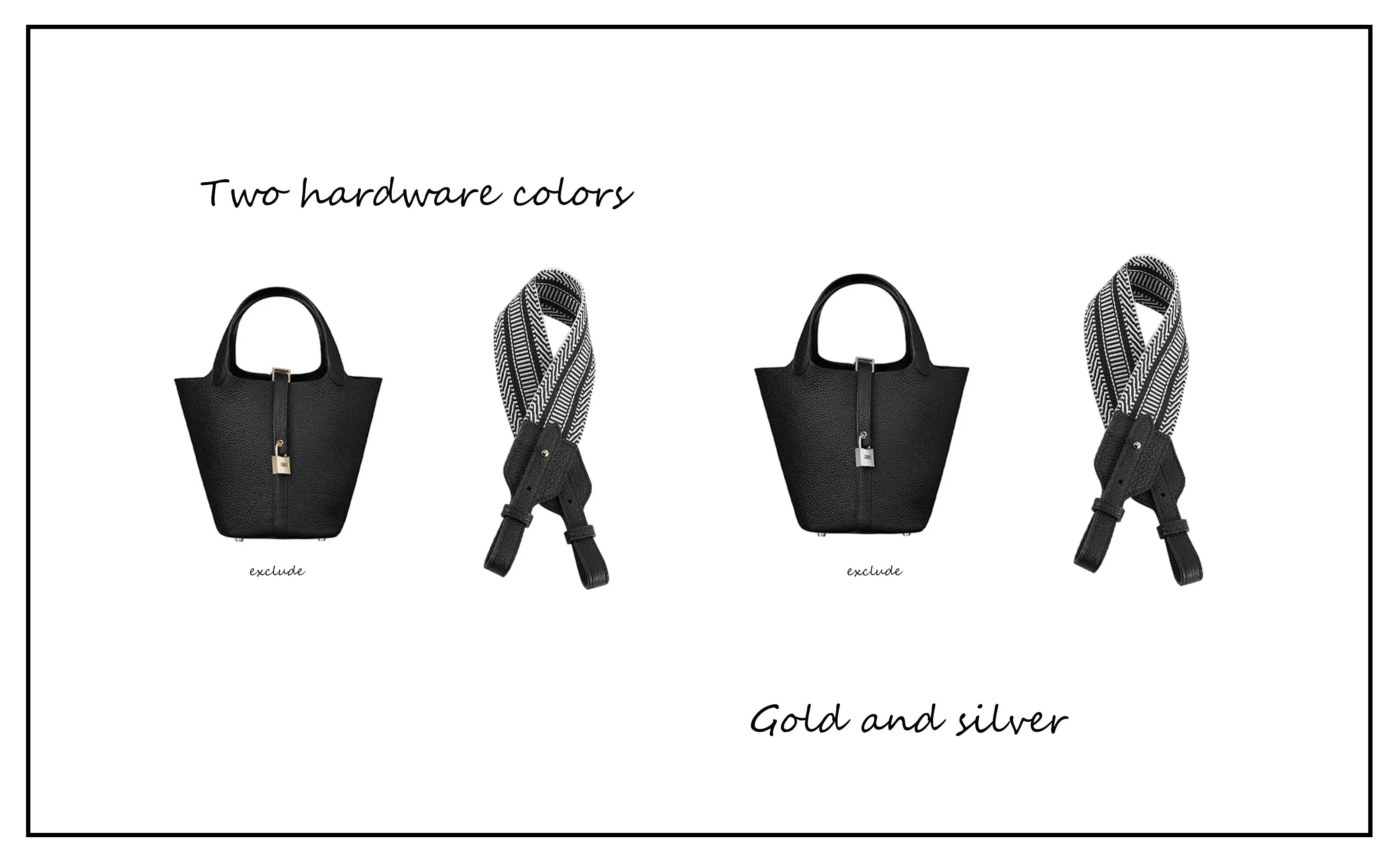 Canvas Shoulder Strap for Picotin Bag – 5cm Width, Leather Buckle, Stripe Pattern