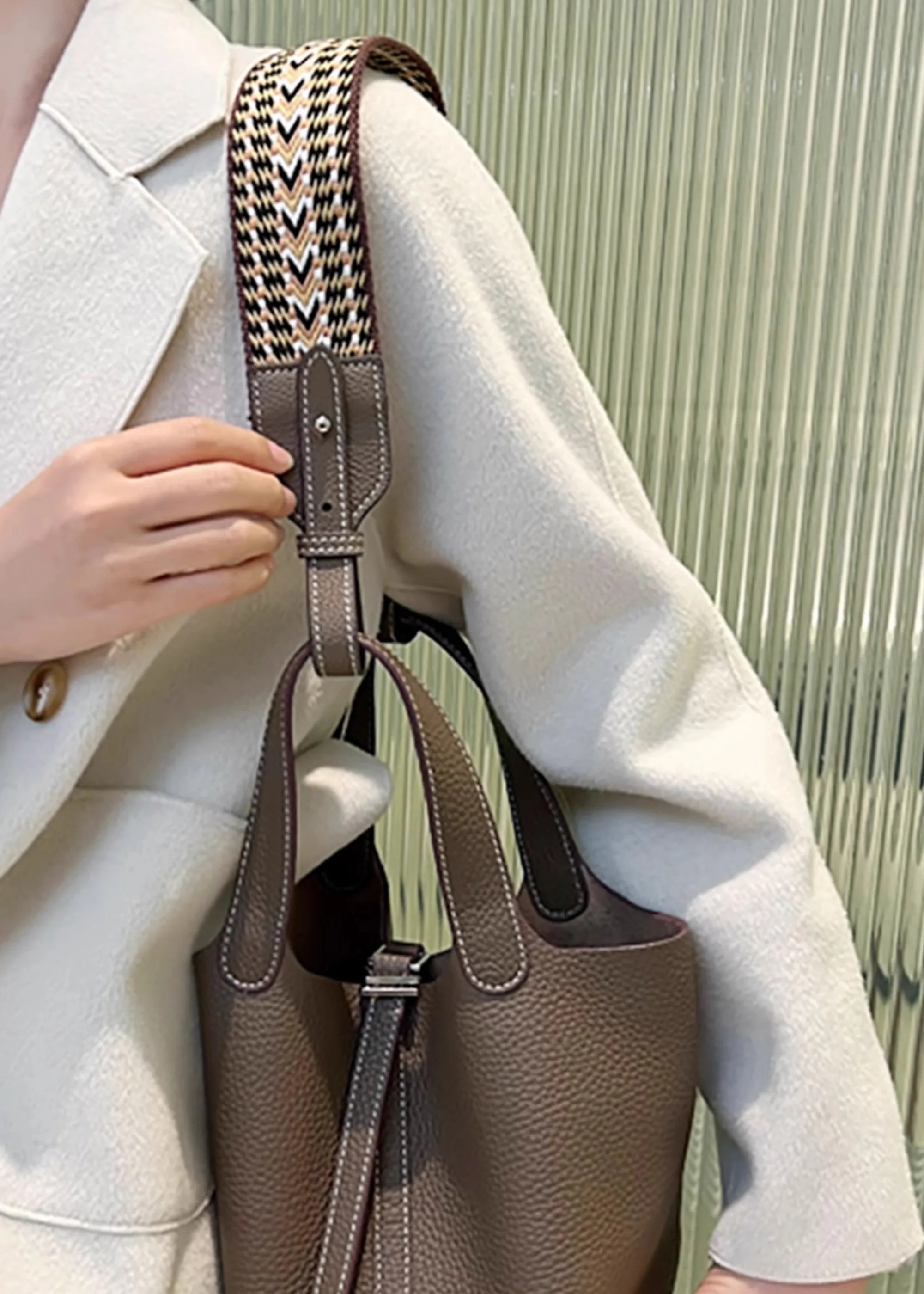 Canvas Shoulder Strap for Picotin Bag – 5cm Width, Leather Buckle, Stripe Pattern