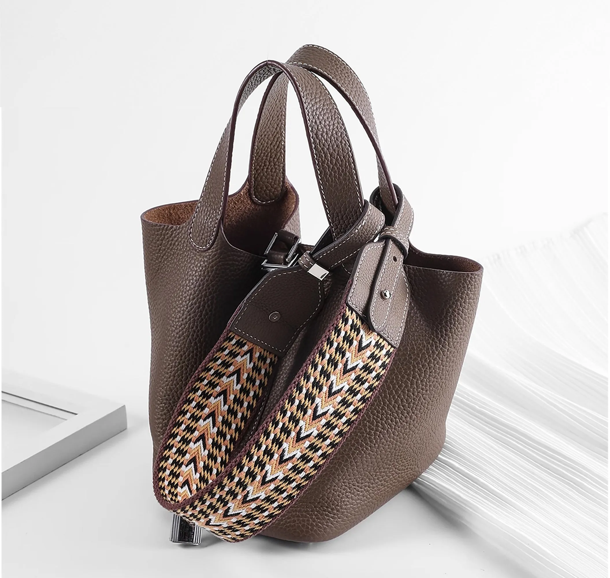 Canvas Shoulder Strap for Picotin Bag – 5cm Width, Leather Buckle, Stripe Pattern