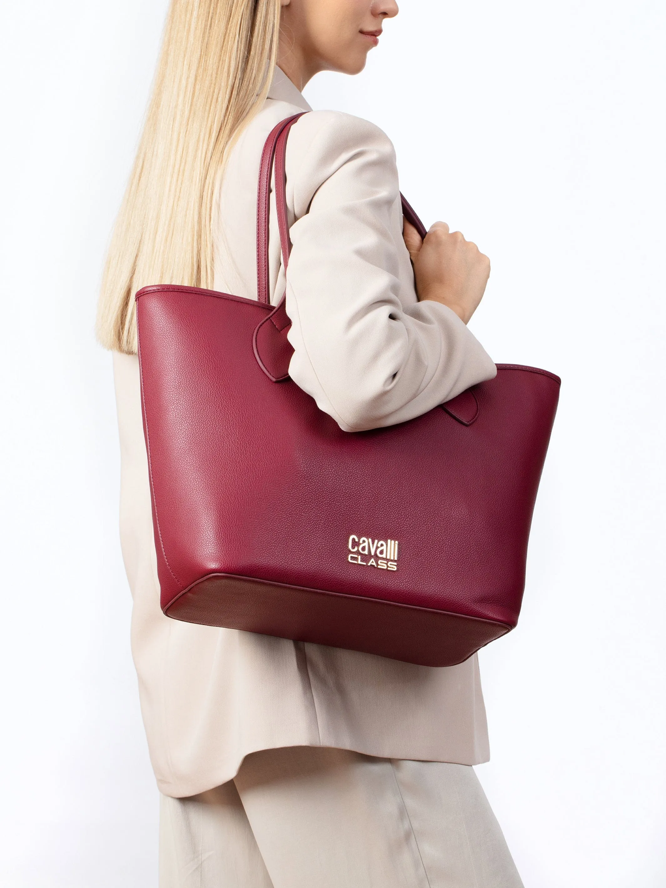 Cavalli Class Burgundy Everyday Soft Large Shopper Tote Bag