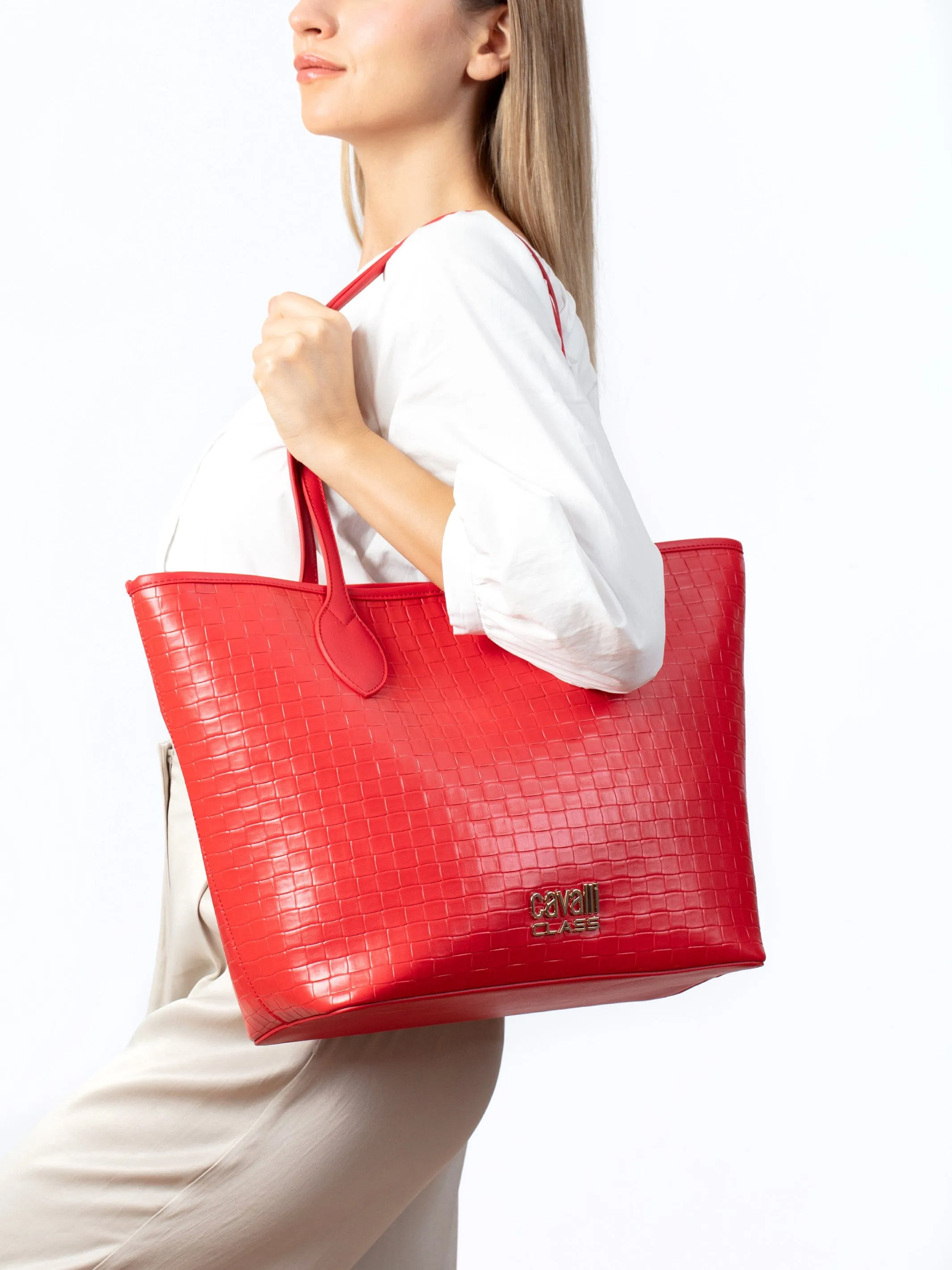 Cavalli Class Red Everyday Soft Large Shopper Tote Bag