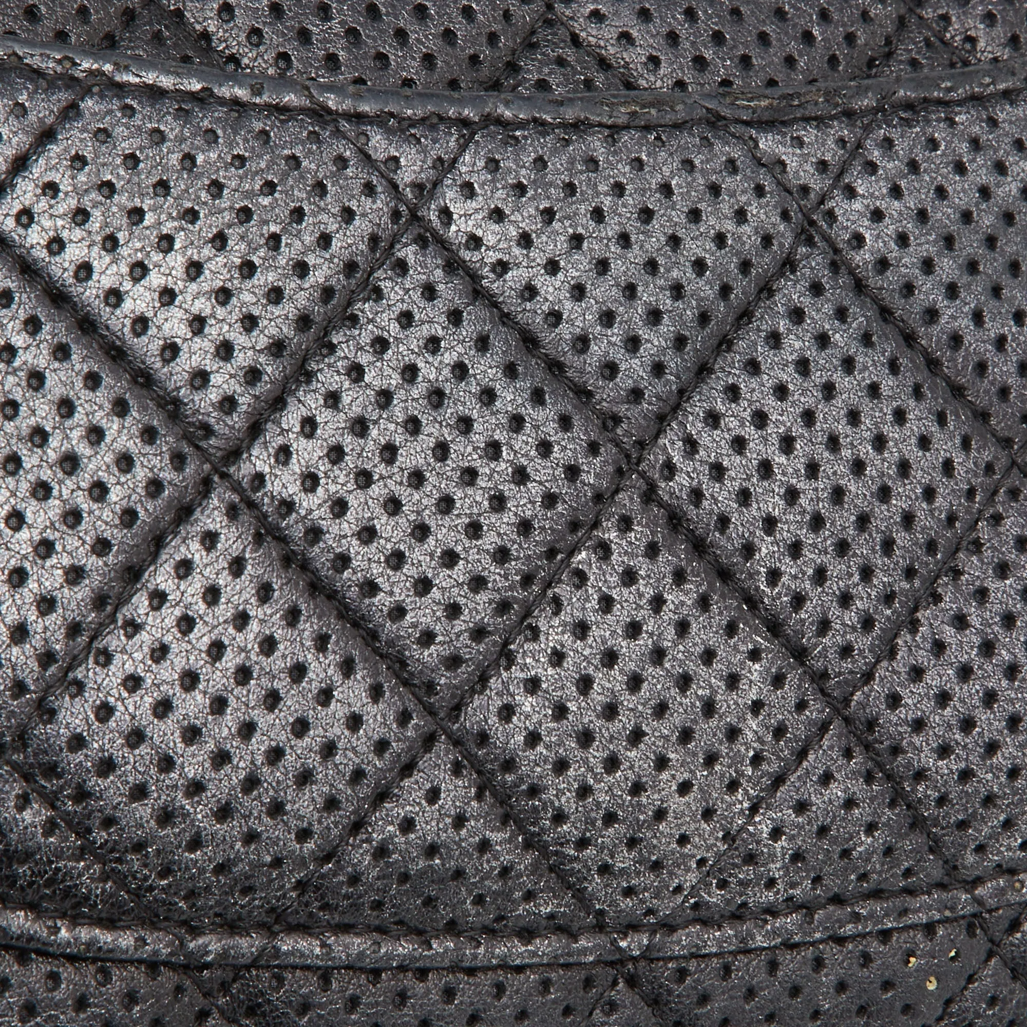 CHANEL Black/Silver Quilted Perforated Leather Classic Wallet on Chain