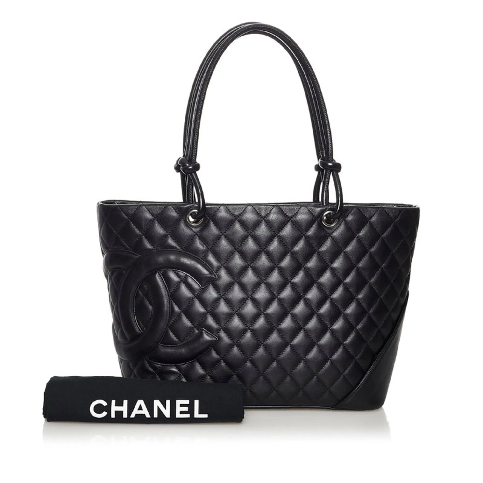 Chanel Cambon Line Large Tote Bag Black Lambskin Ladies