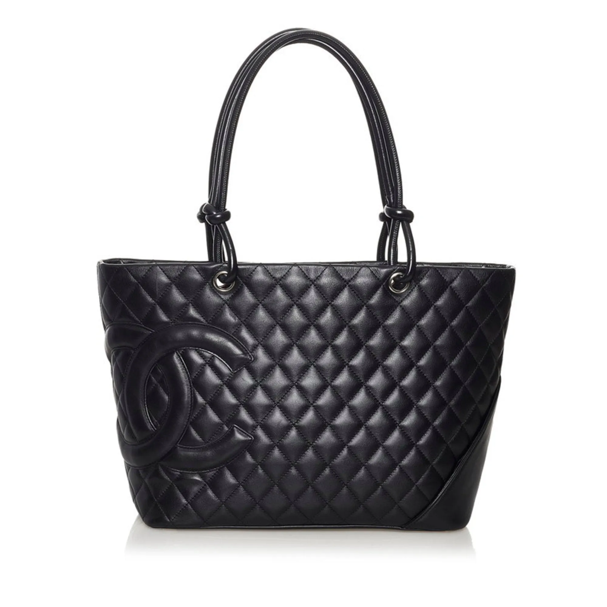 Chanel Cambon Line Large Tote Bag Black Lambskin Ladies