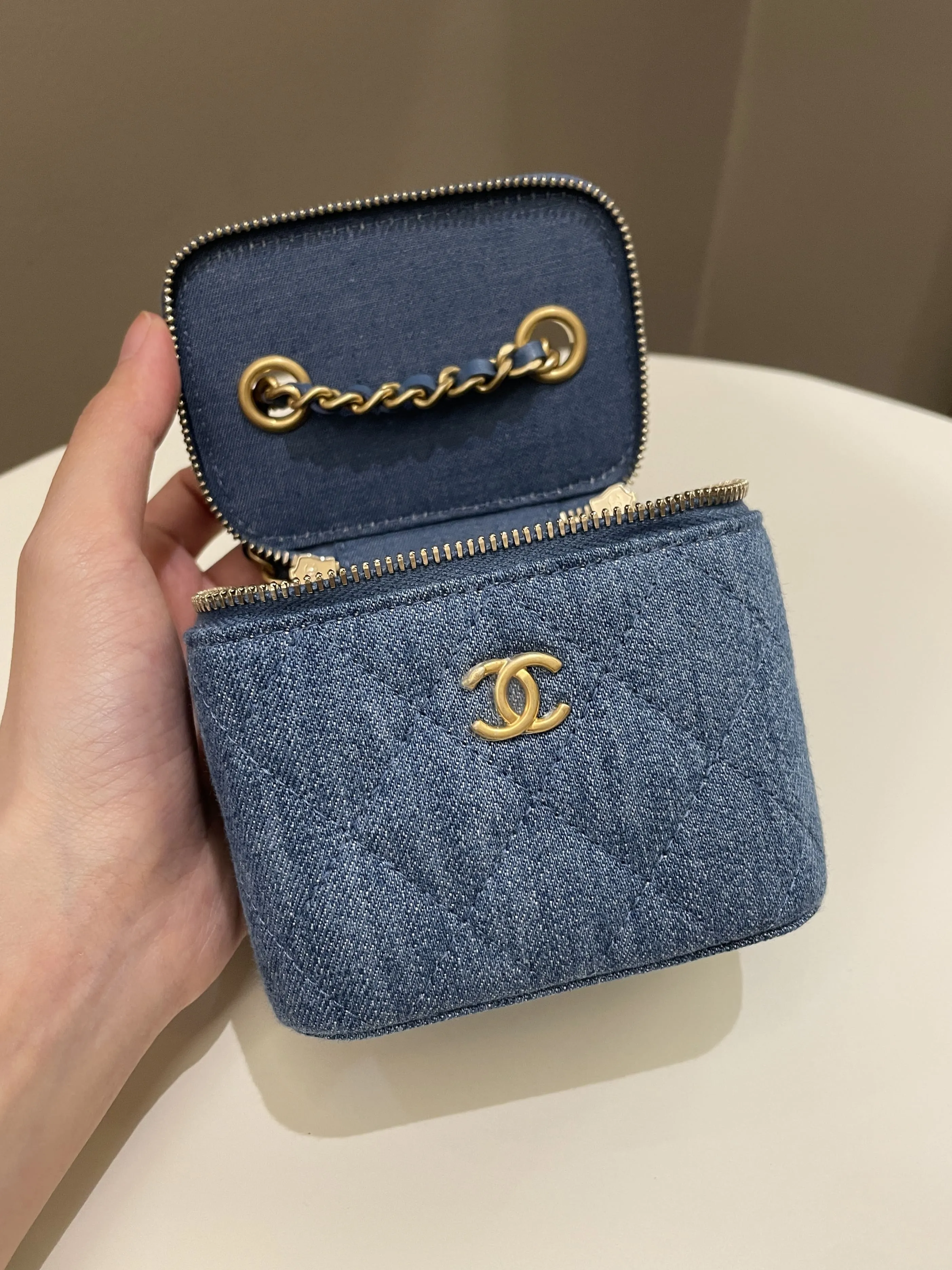 Chanel Quilted Pearl Crush Mini Vanity Cube Denim