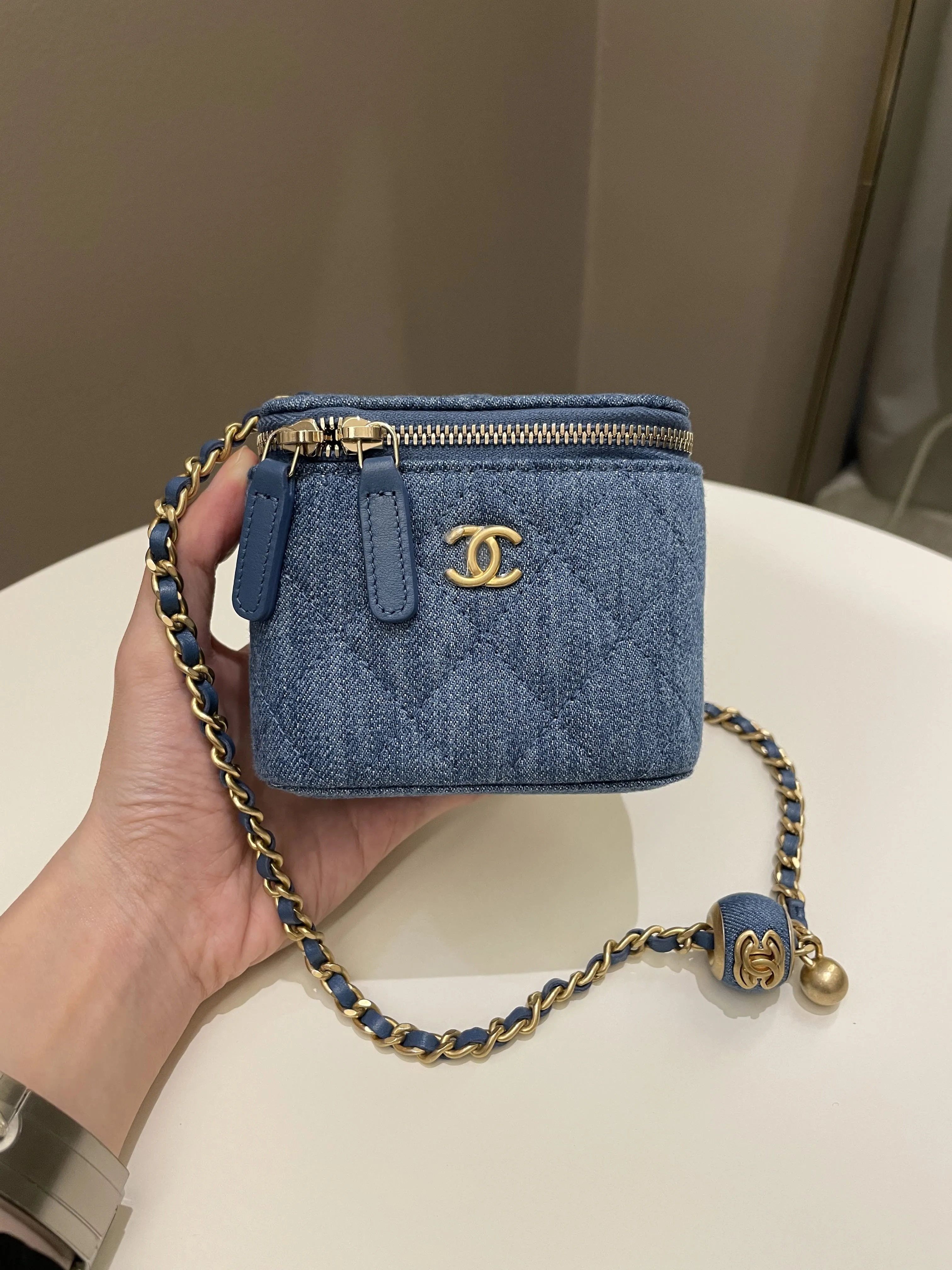 Chanel Quilted Pearl Crush Mini Vanity Cube Denim