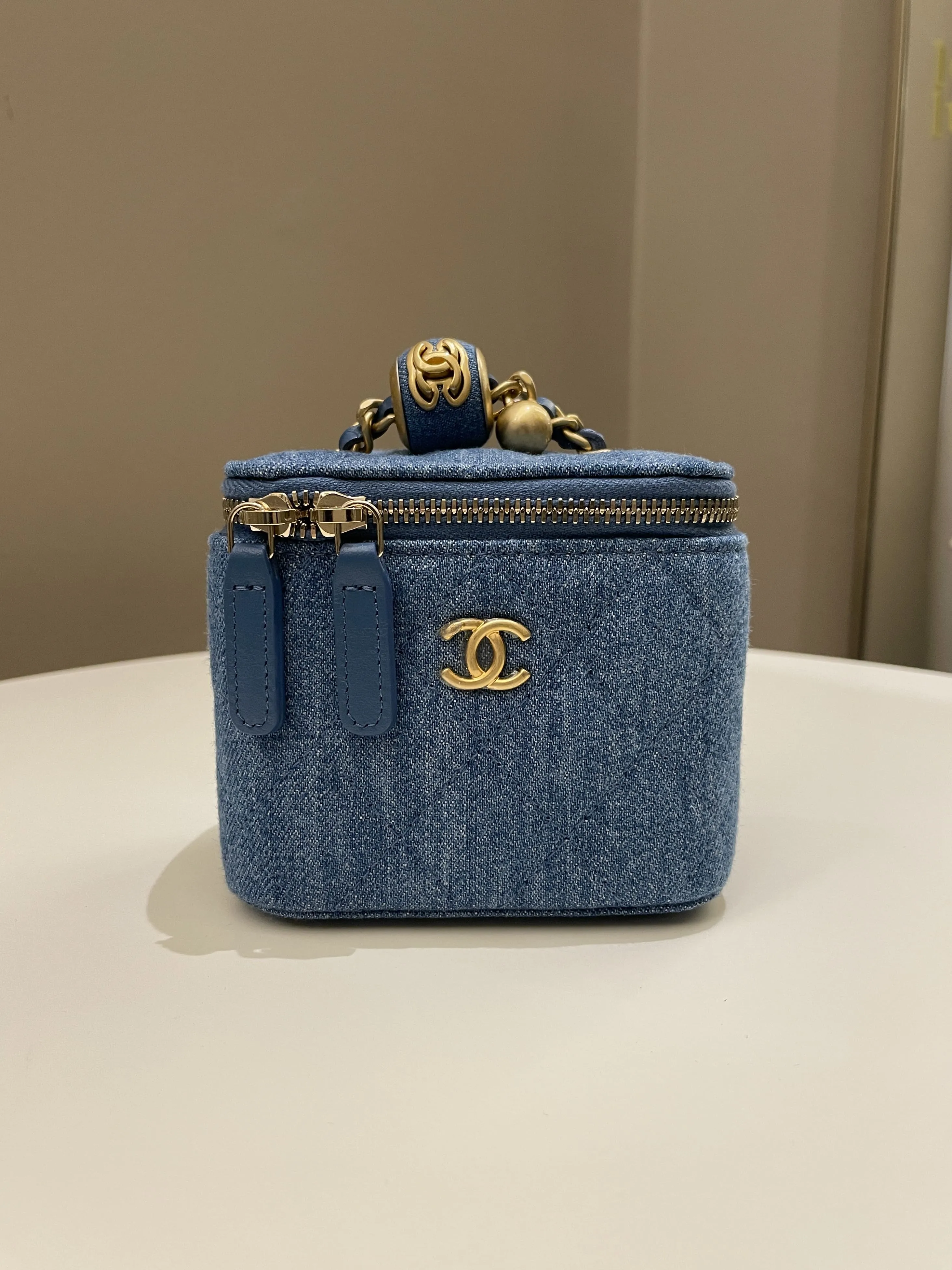 Chanel Quilted Pearl Crush Mini Vanity Cube Denim