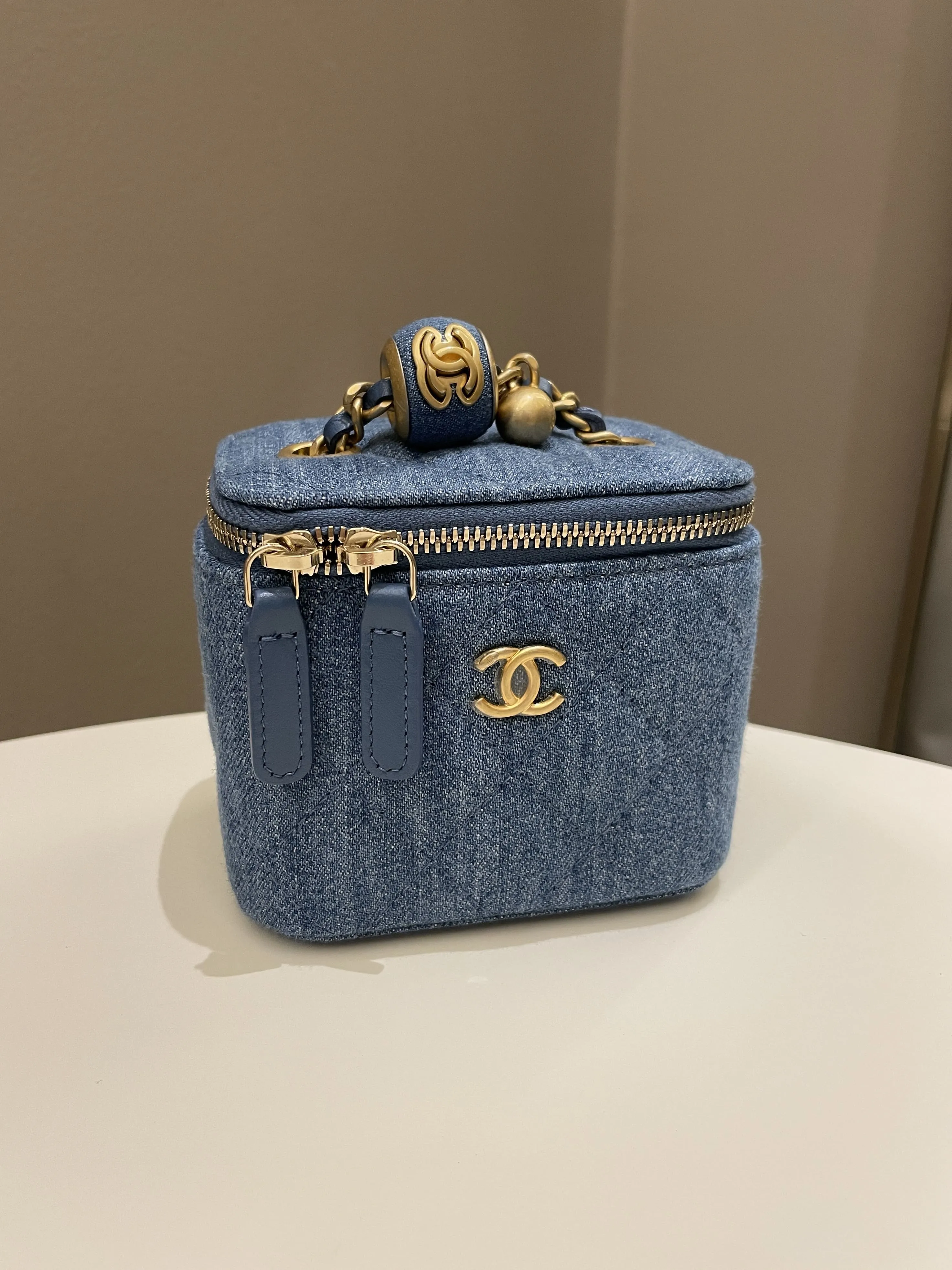 Chanel Quilted Pearl Crush Mini Vanity Cube Denim