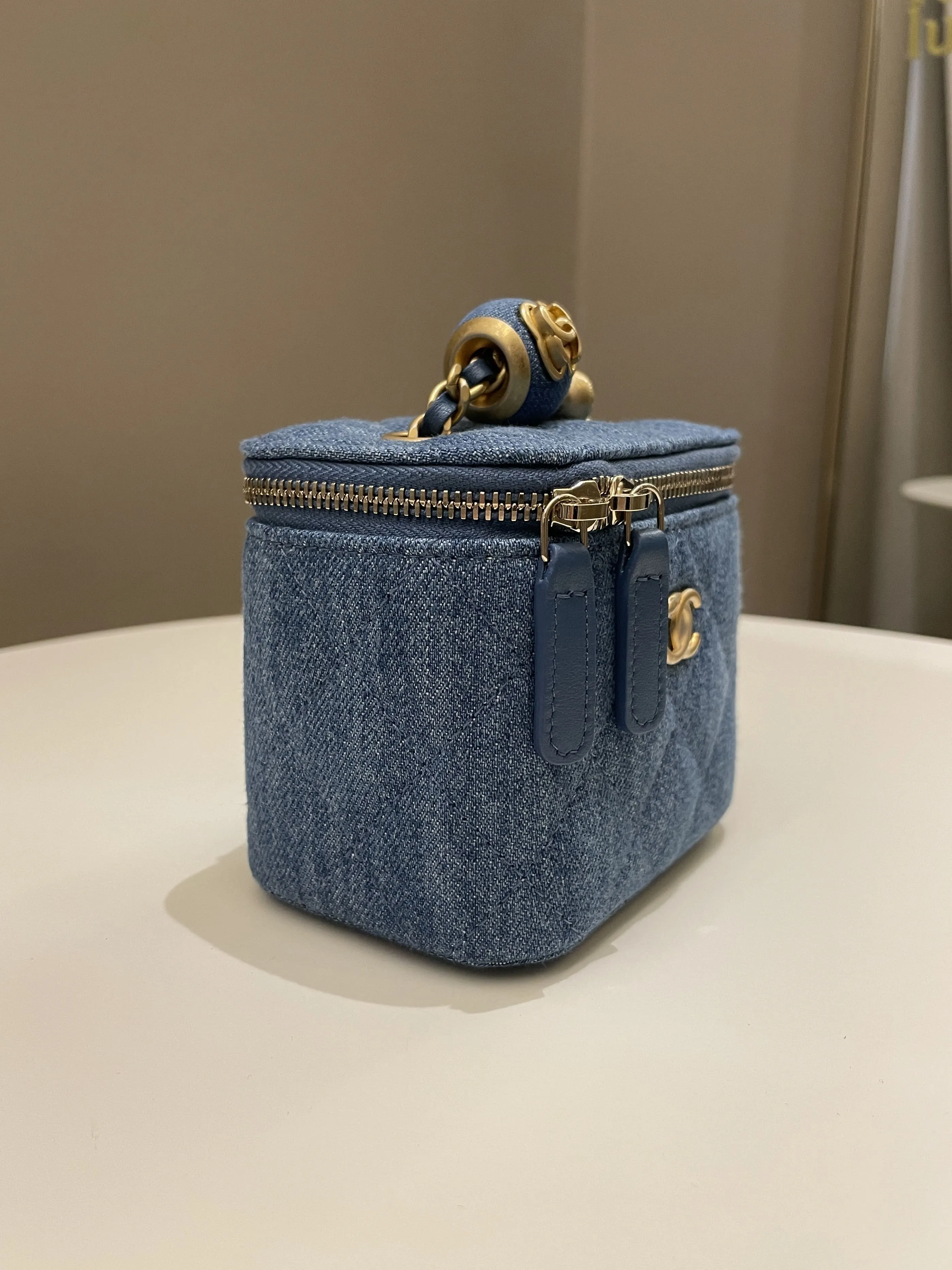 Chanel Quilted Pearl Crush Mini Vanity Cube Denim