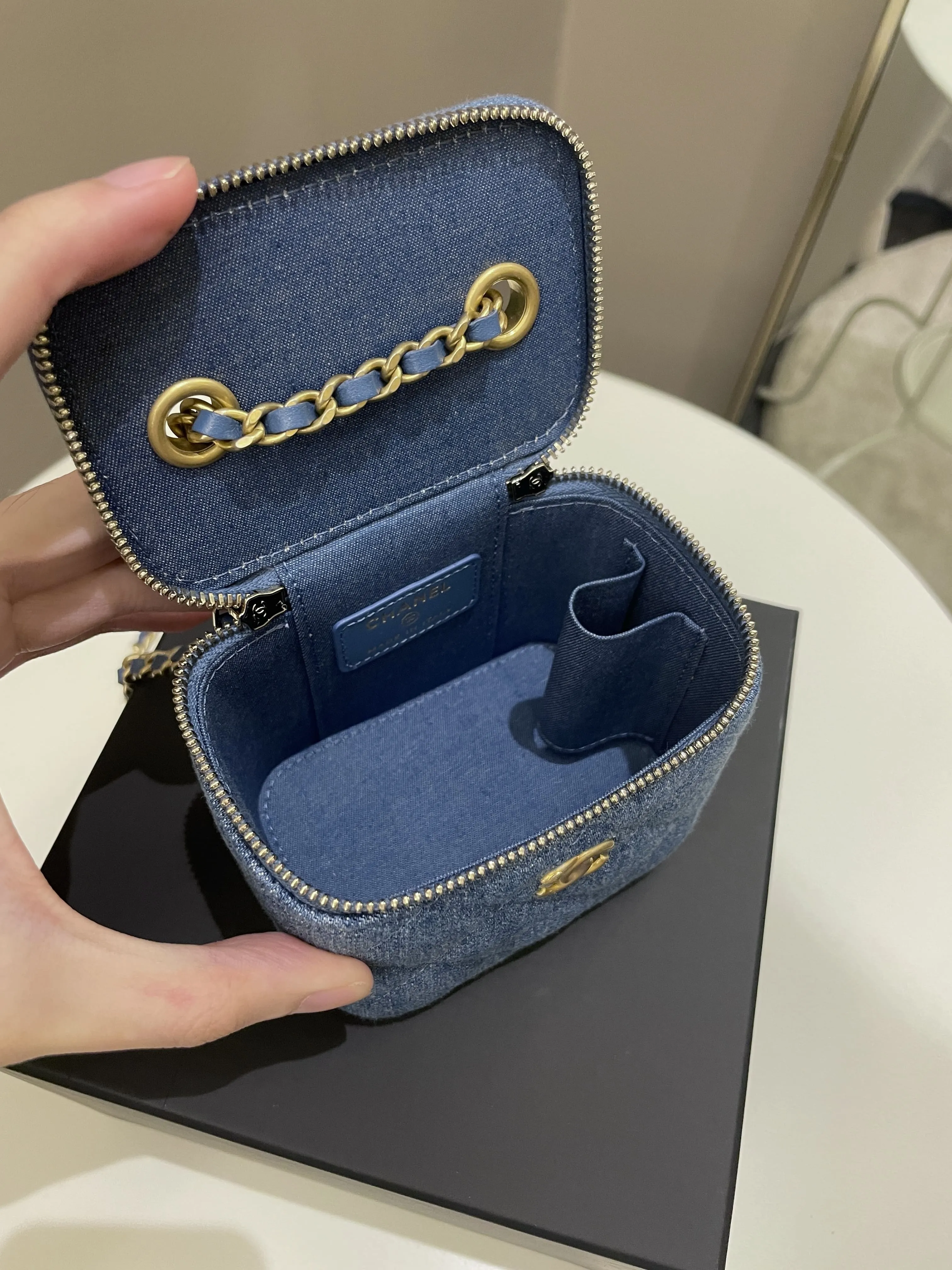Chanel Quilted Pearl Crush Mini Vanity Cube Denim