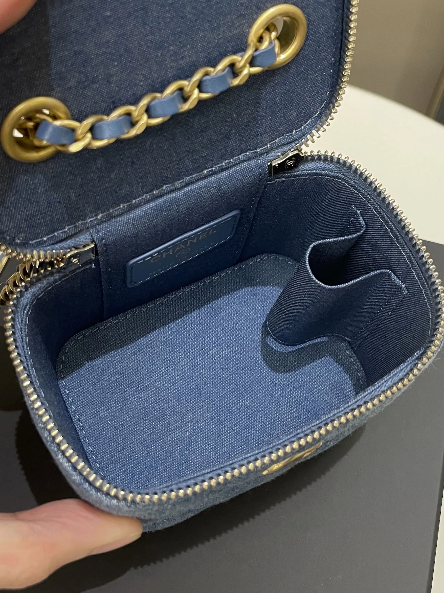 Chanel Quilted Pearl Crush Mini Vanity Cube Denim