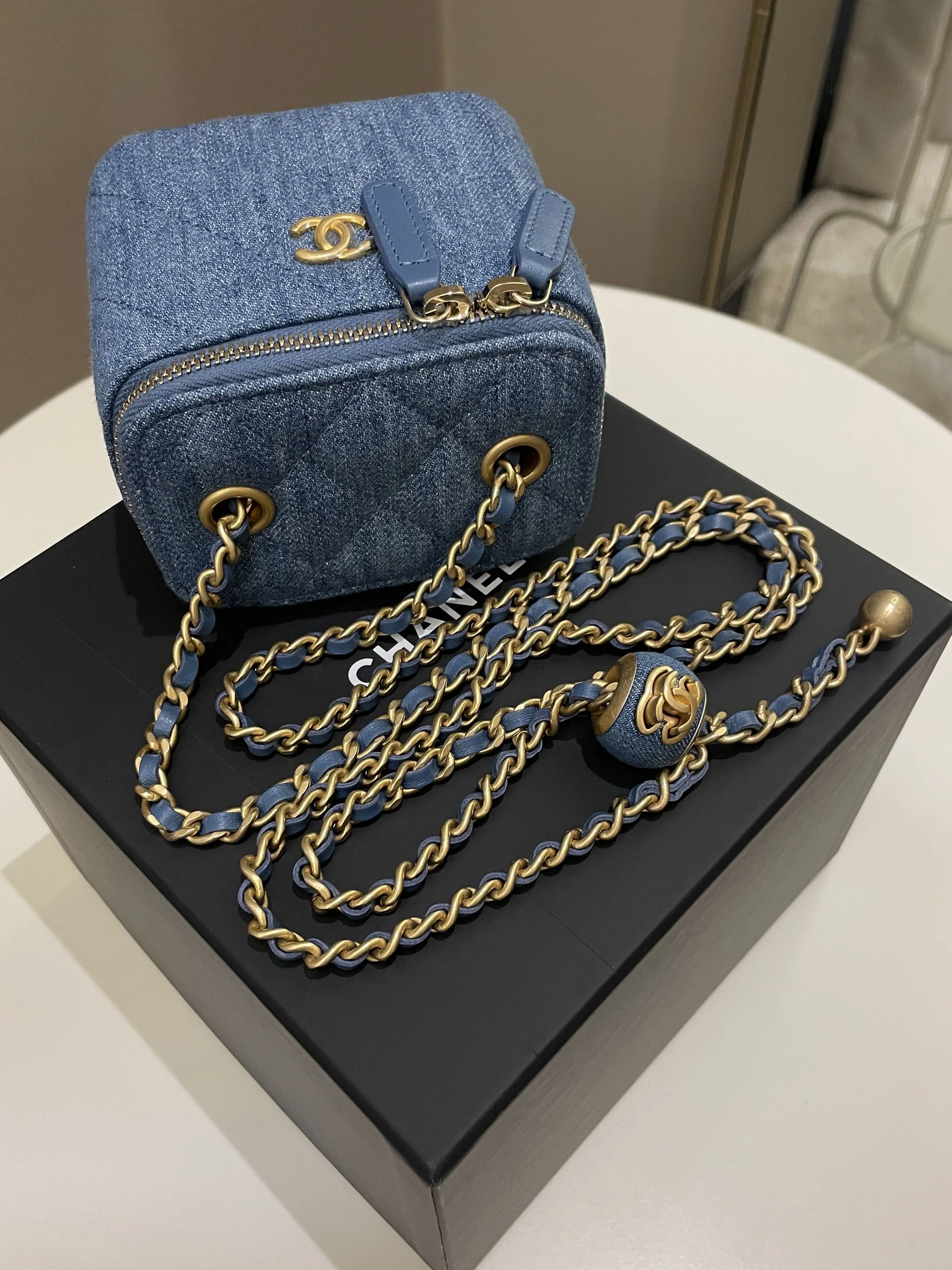 Chanel Quilted Pearl Crush Mini Vanity Cube Denim