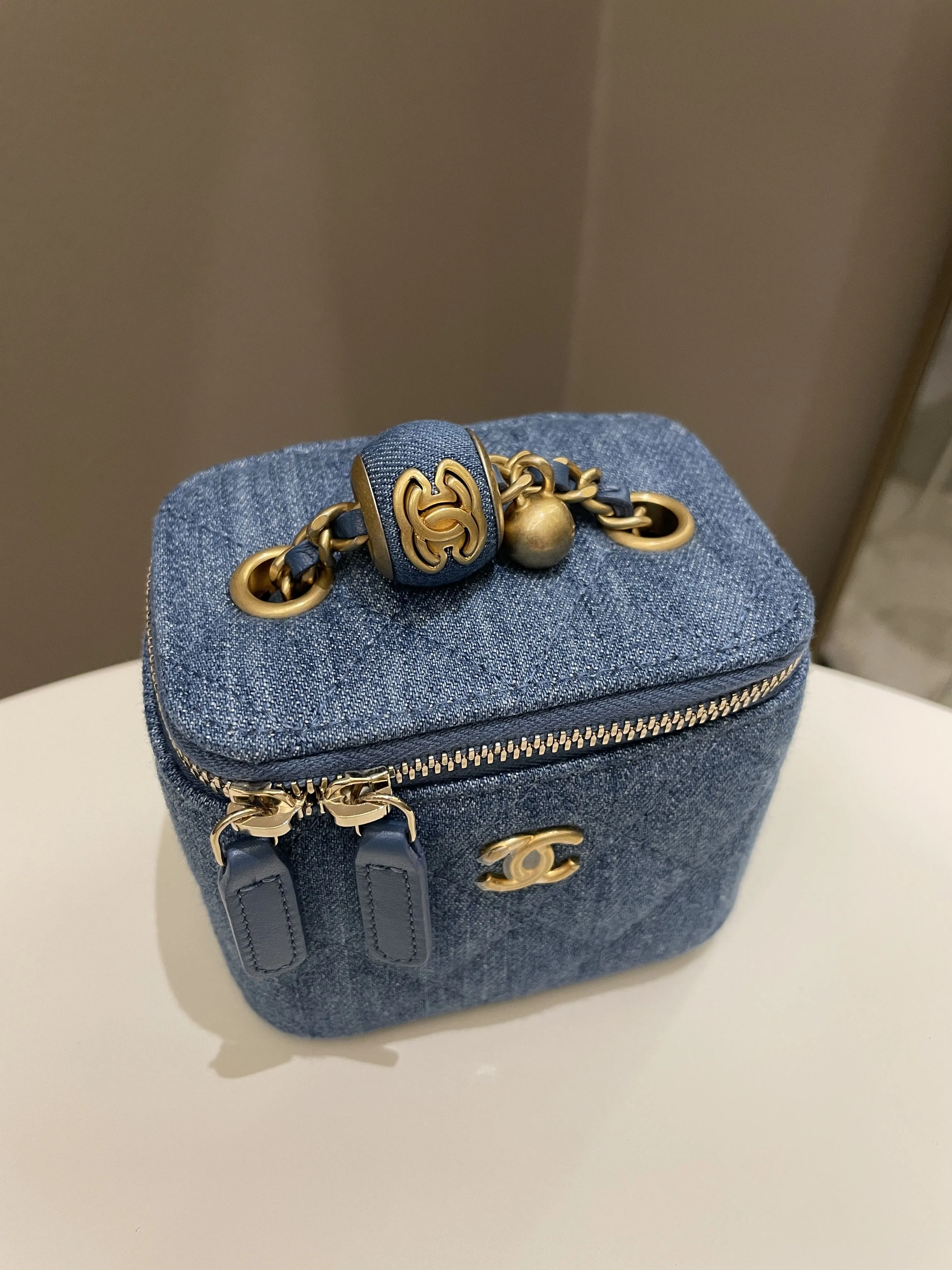 Chanel Quilted Pearl Crush Mini Vanity Cube Denim