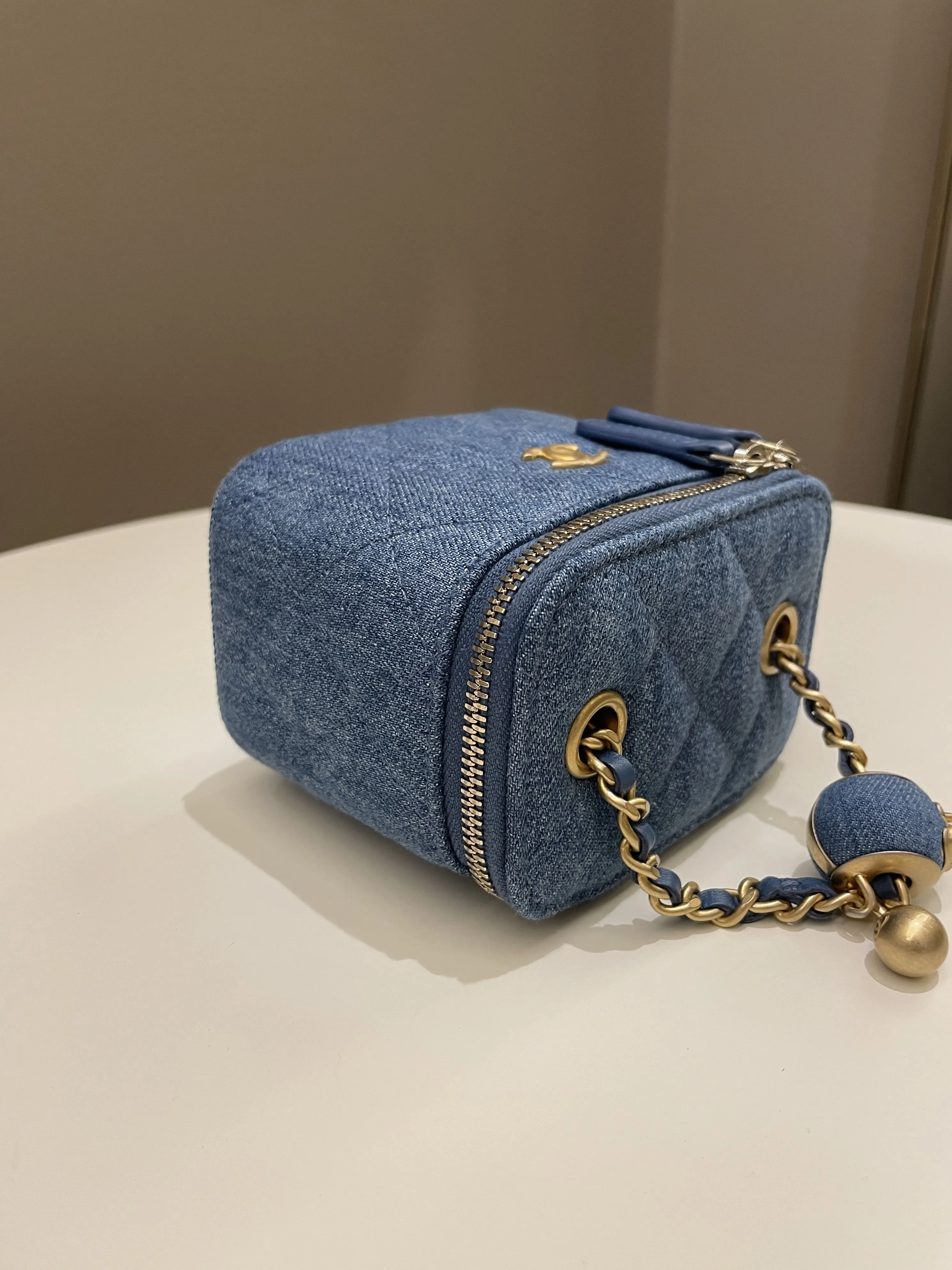 Chanel Quilted Pearl Crush Mini Vanity Cube Denim