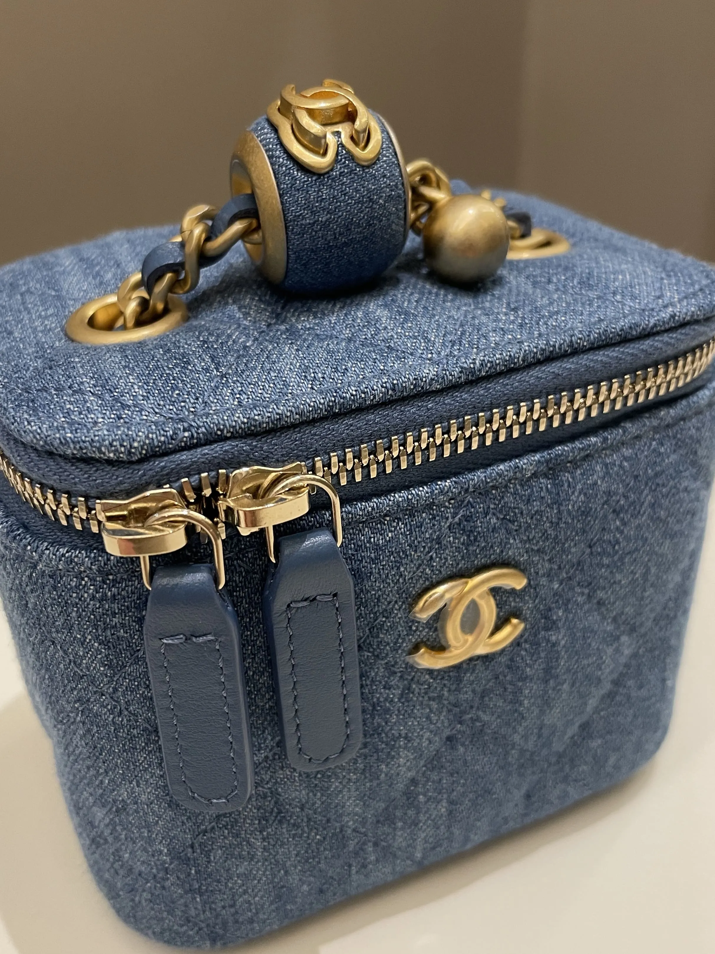Chanel Quilted Pearl Crush Mini Vanity Cube Denim
