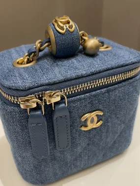 Chanel Quilted Pearl Crush Mini Vanity Cube Denim