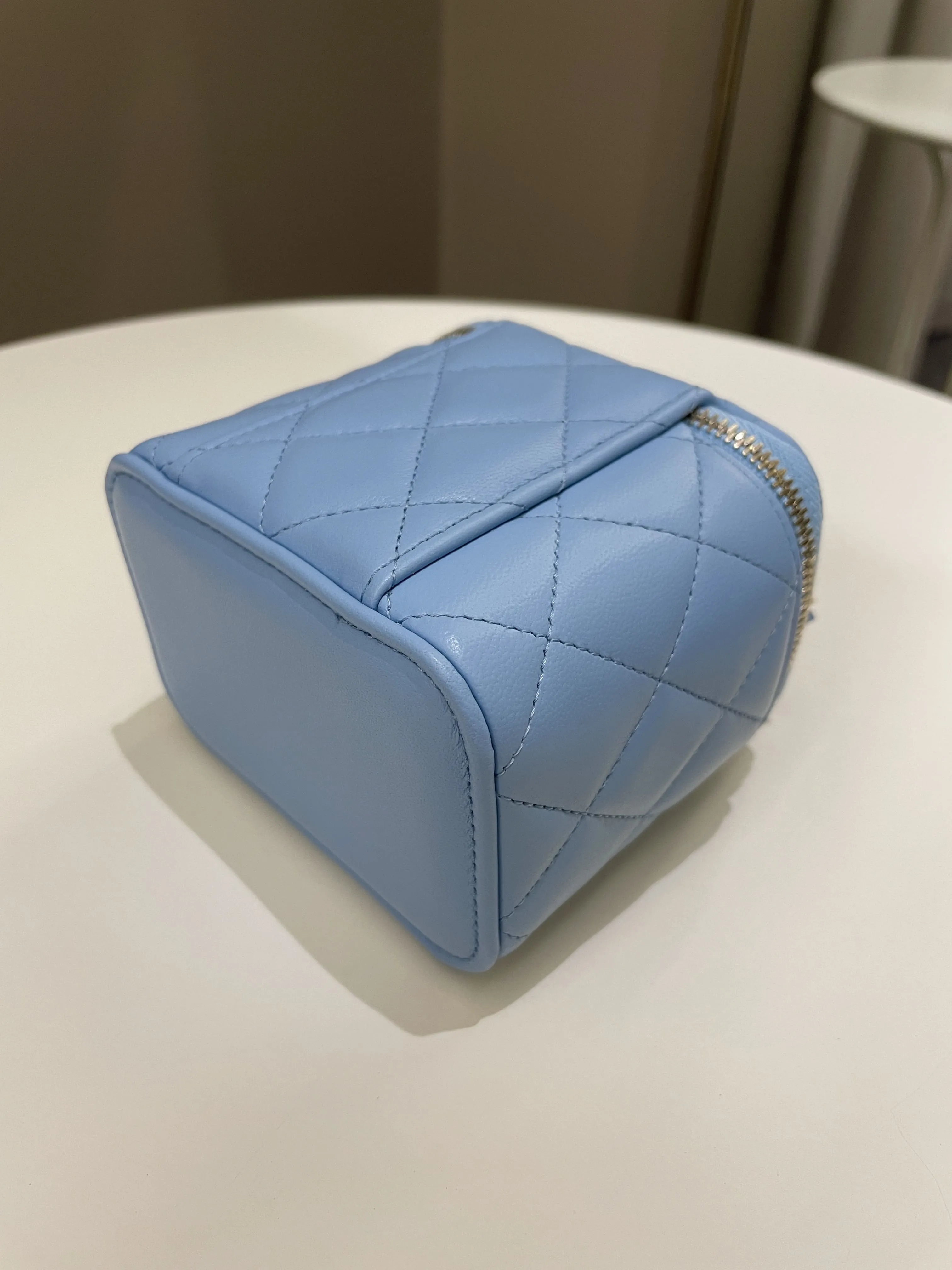 Chanel Quilted Pearl Crush Mini Vanity Cube Sky Blue Lambskin