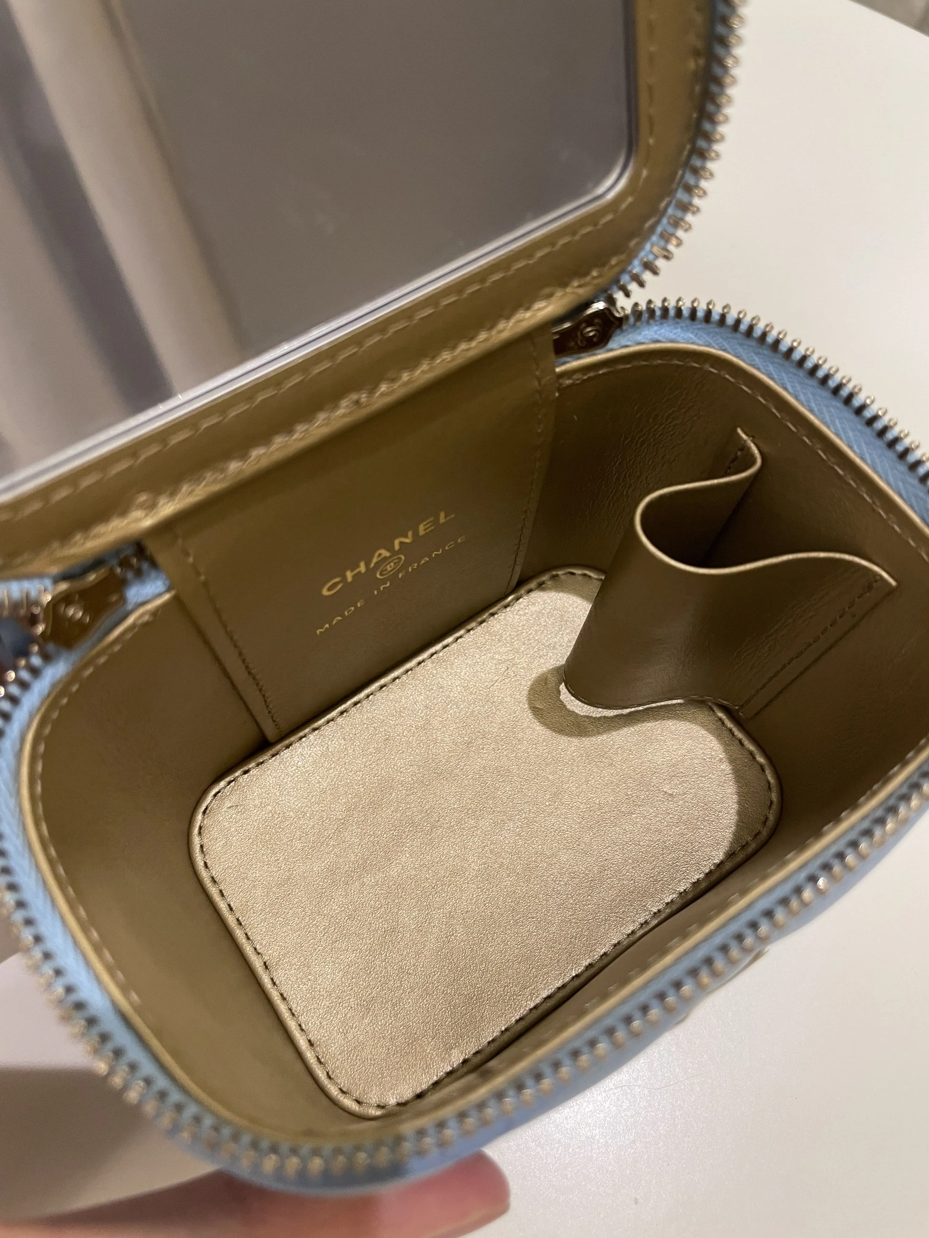 Chanel Quilted Pearl Crush Mini Vanity Cube Sky Blue Lambskin