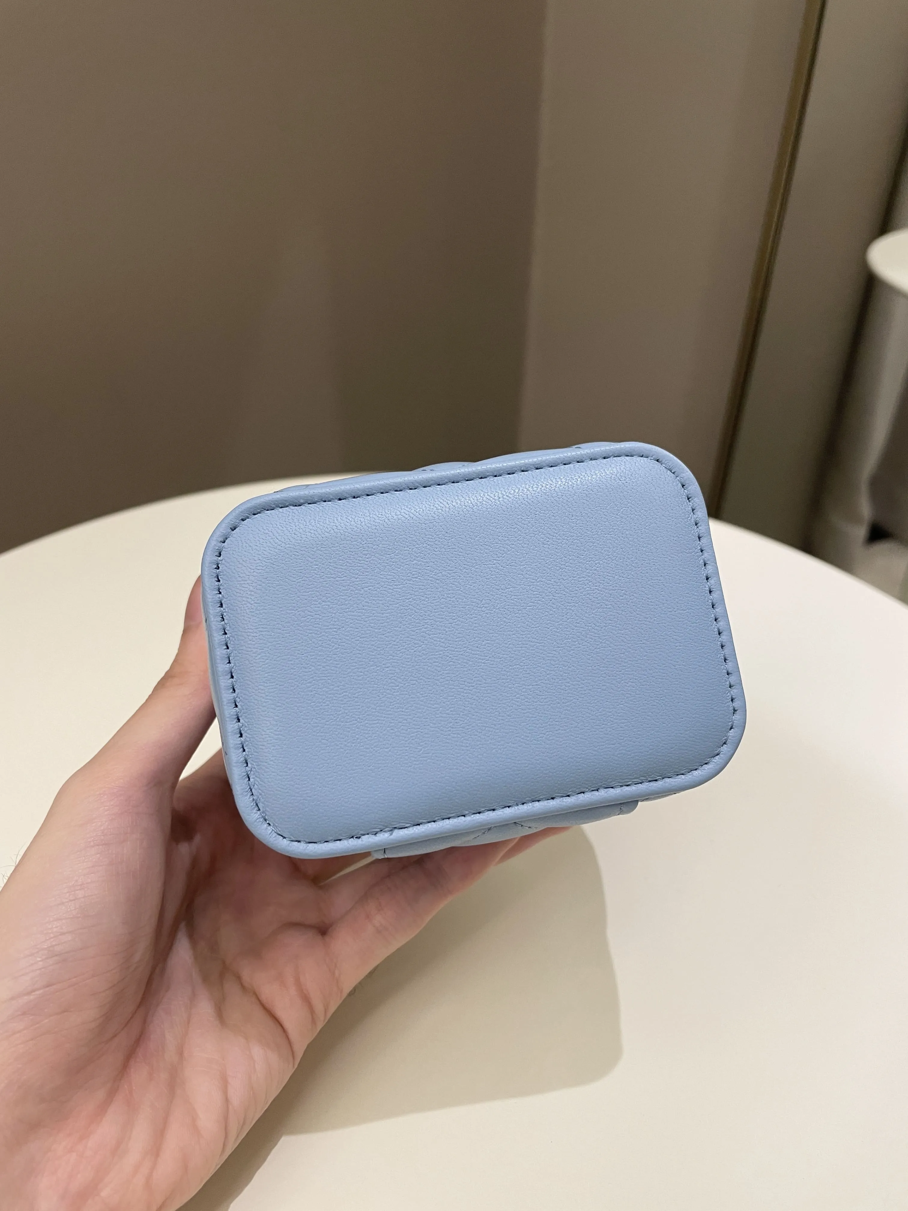 Chanel Quilted Pearl Crush Mini Vanity Cube Sky Blue Lambskin