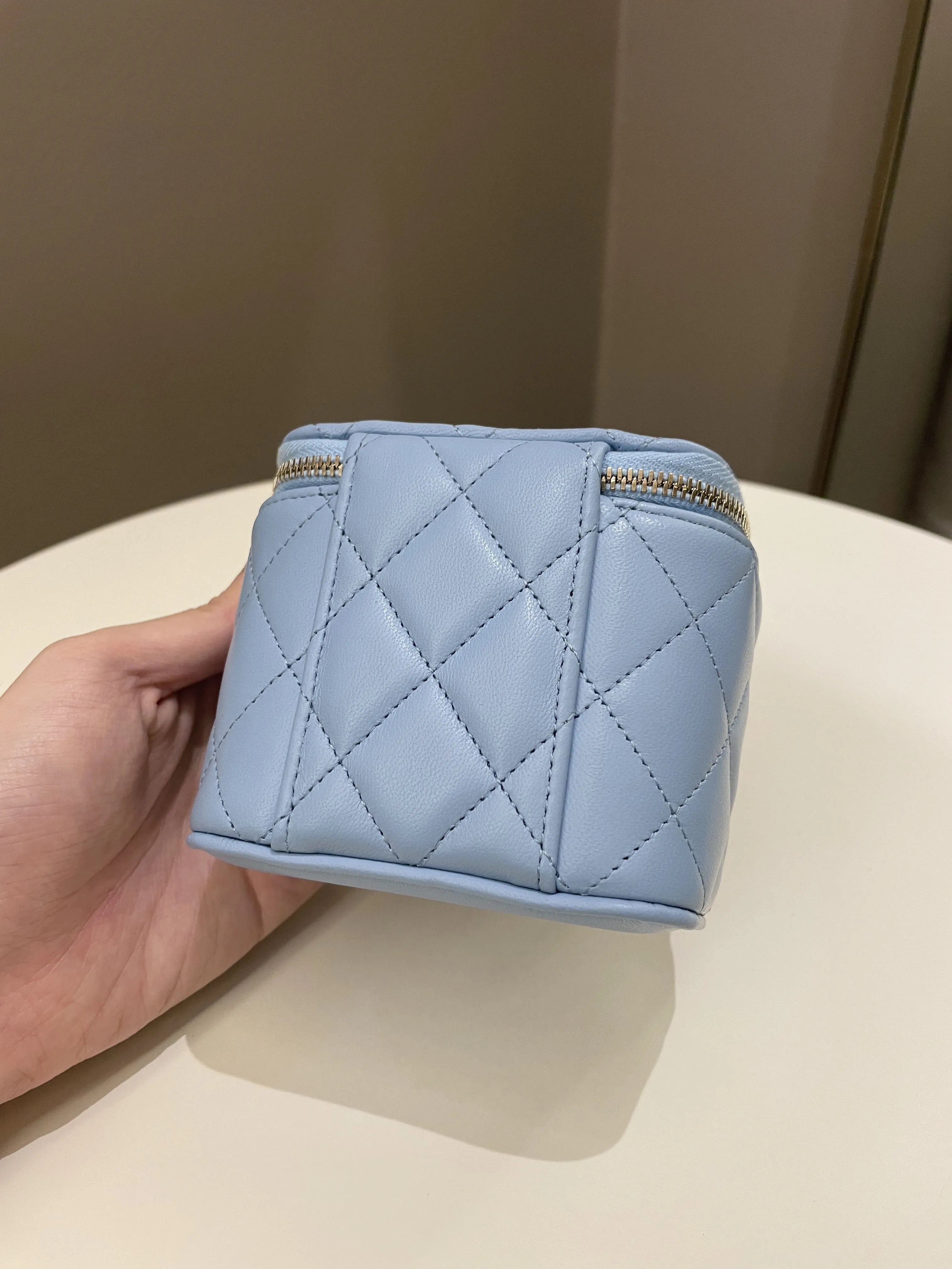 Chanel Quilted Pearl Crush Mini Vanity Cube Sky Blue Lambskin