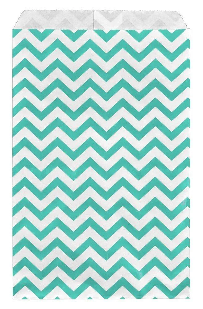 Chevron Pattern Flat Paper Bags -100Bags/Pack - multiple colors & sizes available