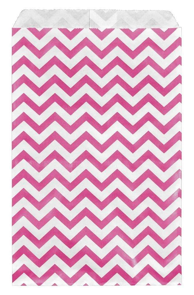 Chevron Pattern Flat Paper Bags -100Bags/Pack - multiple colors & sizes available