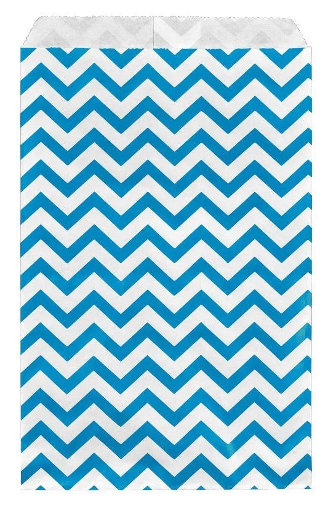 Chevron Pattern Flat Paper Bags -100Bags/Pack - multiple colors & sizes available