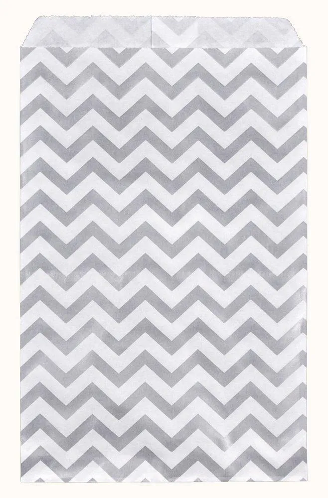Chevron Pattern Flat Paper Bags -100Bags/Pack - multiple colors & sizes available