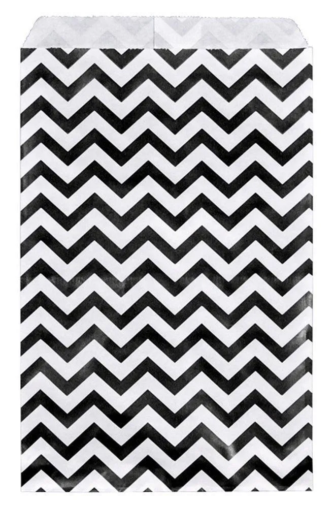 Chevron Pattern Flat Paper Bags -100Bags/Pack - multiple colors & sizes available