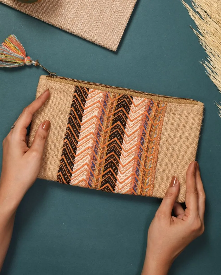 Elegant and Resilient Desert Storm Jacquard Pouch | 10.5 x 6 x 0.5 inches