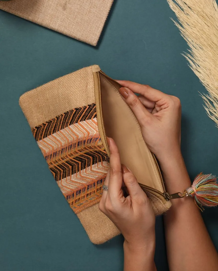 Elegant and Resilient Desert Storm Jacquard Pouch | 10.5 x 6 x 0.5 inches