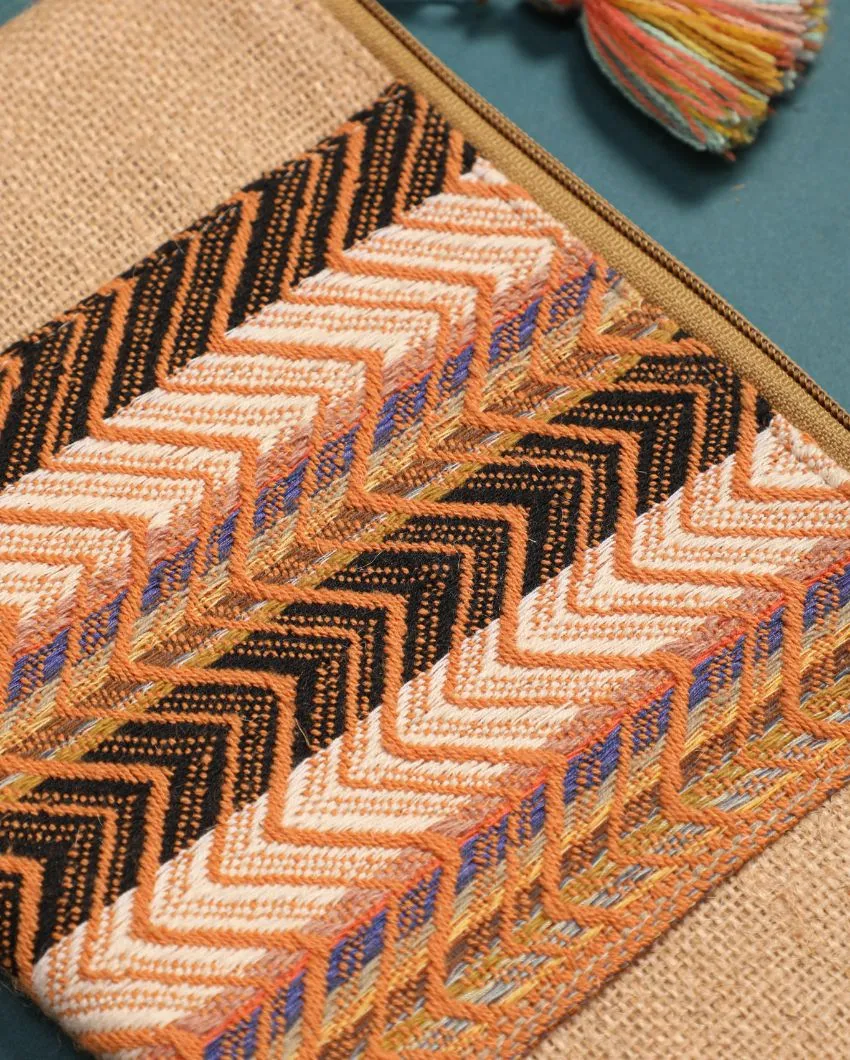 Elegant and Resilient Desert Storm Jacquard Pouch | 10.5 x 6 x 0.5 inches