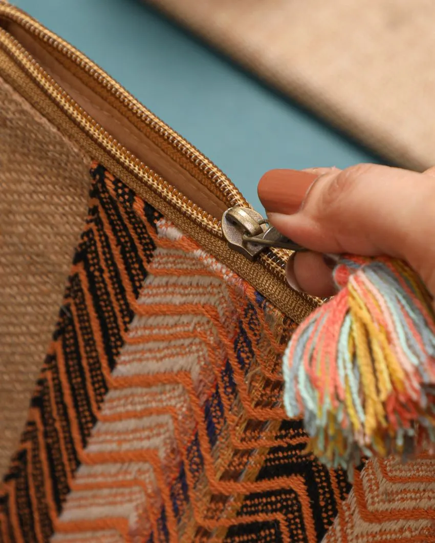 Elegant and Resilient Desert Storm Jacquard Pouch | 10.5 x 6 x 0.5 inches