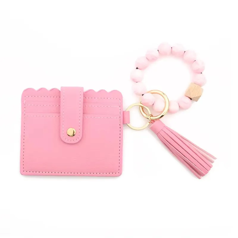 Faux Leather Card Holder and Silicone Bracelet Keychain Wristlet - Multiple Colors