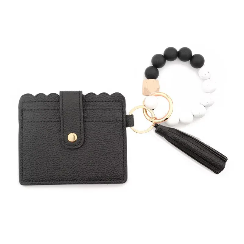 Faux Leather Card Holder and Silicone Bracelet Keychain Wristlet - Multiple Colors