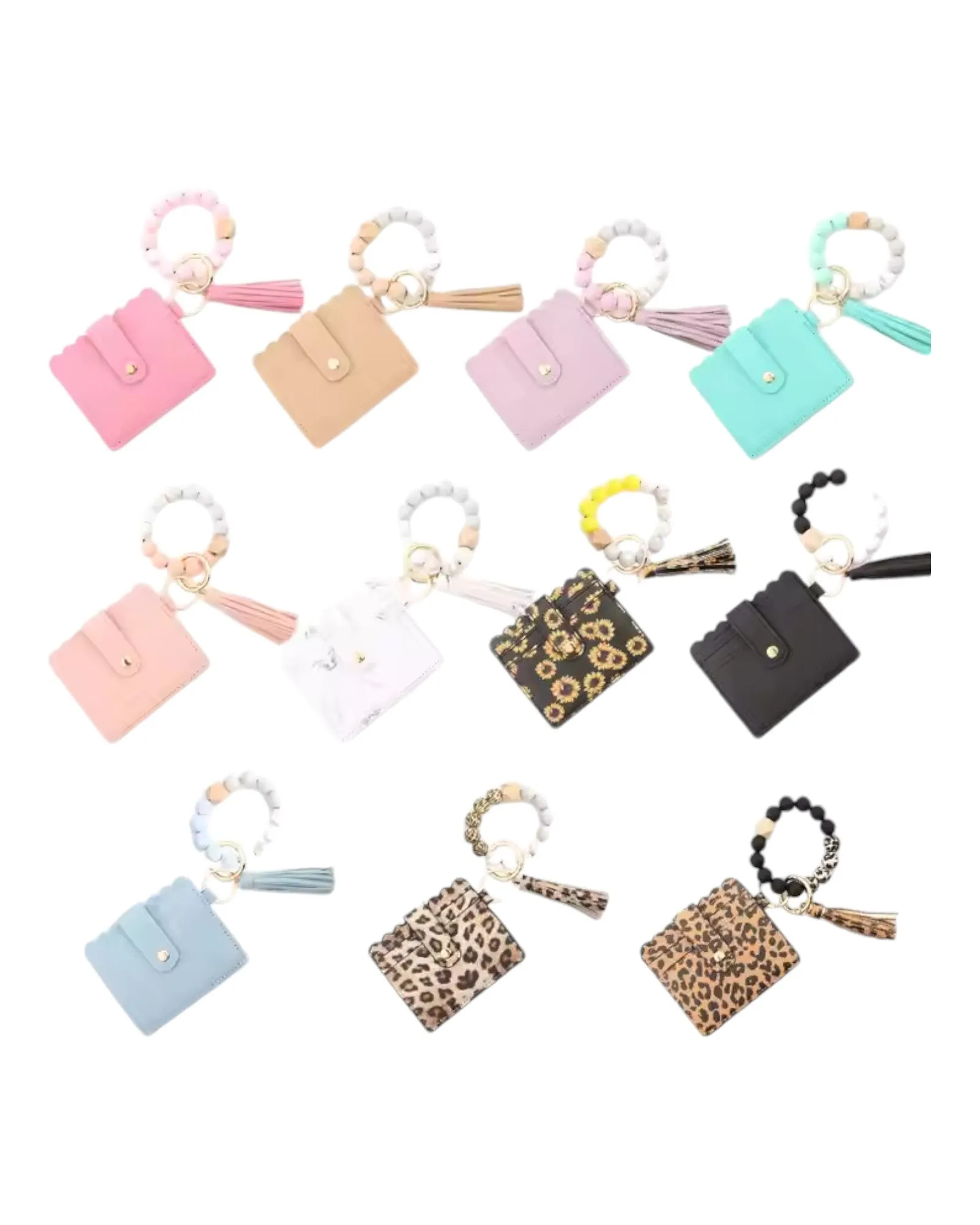 Faux Leather Card Holder and Silicone Bracelet Keychain Wristlet - Multiple Colors
