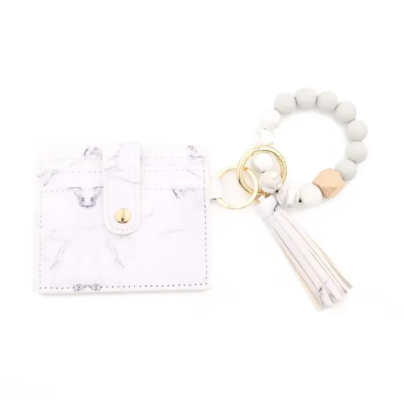 Faux Leather Card Holder and Silicone Bracelet Keychain Wristlet - Multiple Colors