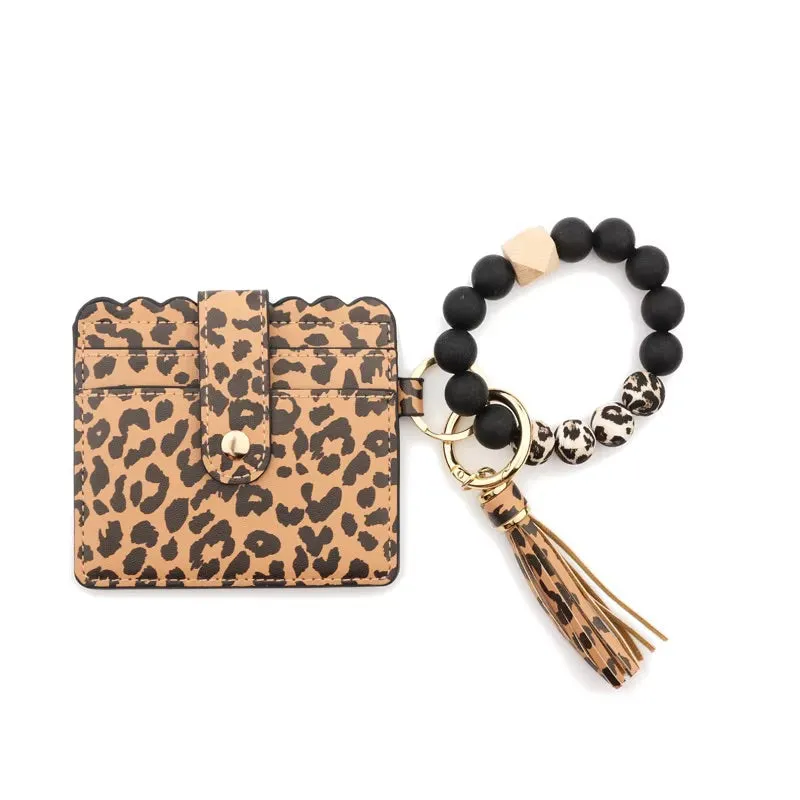Faux Leather Card Holder and Silicone Bracelet Keychain Wristlet - Multiple Colors