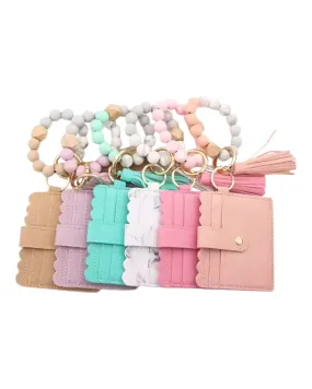 Faux Leather Card Holder and Silicone Bracelet Keychain Wristlet - Multiple Colors