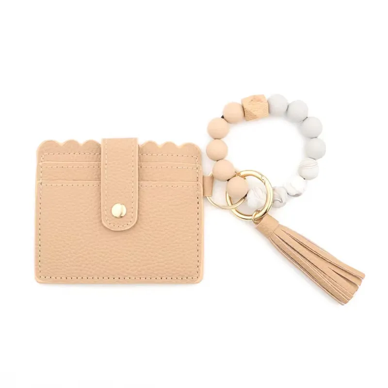 Faux Leather Card Holder and Silicone Bracelet Keychain Wristlet - Multiple Colors