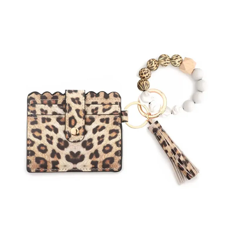 Faux Leather Card Holder and Silicone Bracelet Keychain Wristlet - Multiple Colors