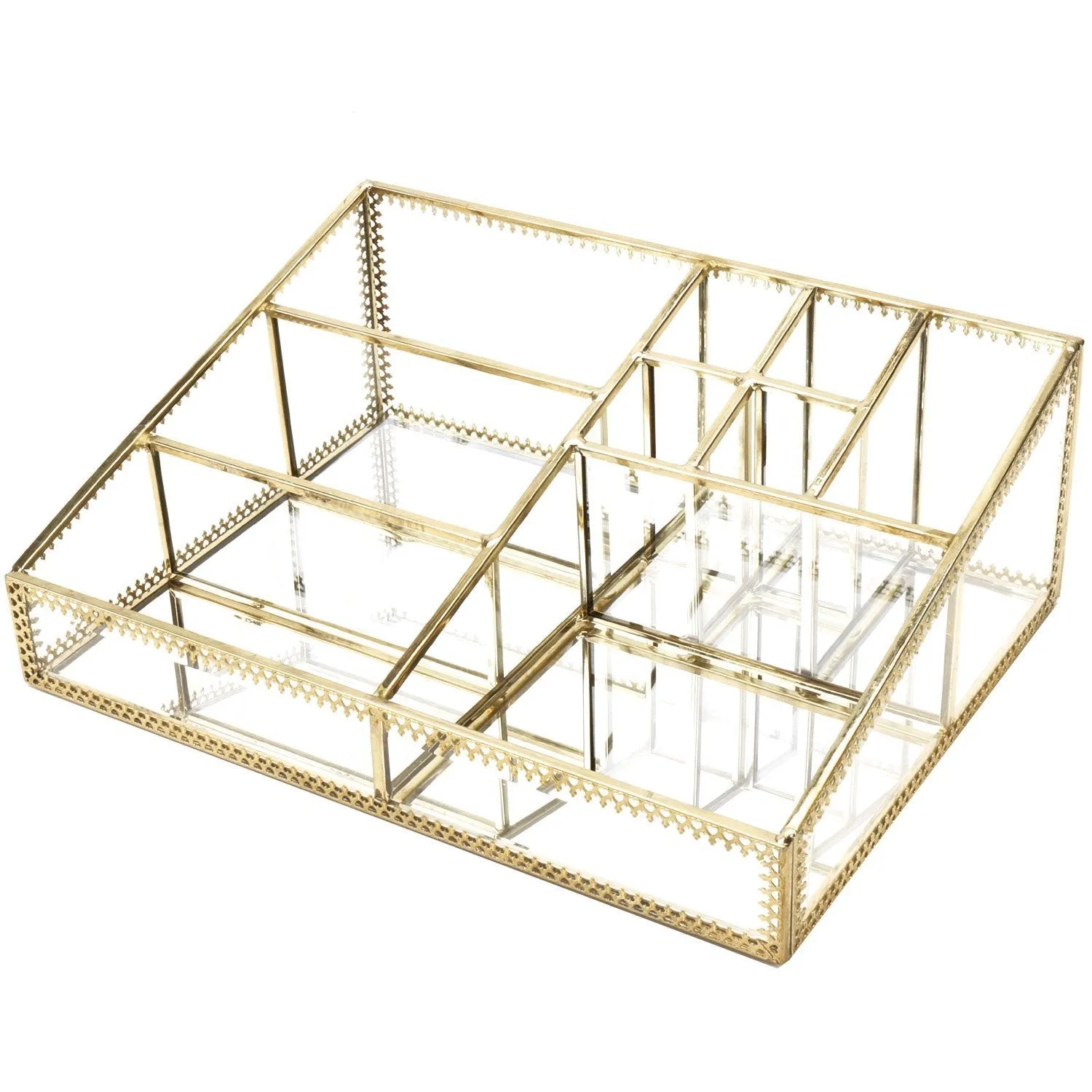 Hersoo Gold Mirrored Vanity Tray,Glass Makeup Display Organizer,Dresser Comestic Storage for Palette/Lipstick/Brushes/Skincare/Perfumes/Bathroom Accessories