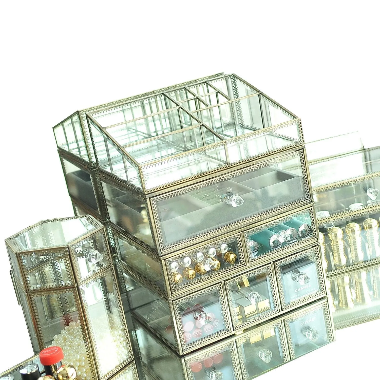 Hersoo Gold Mirrored Vanity Tray,Glass Makeup Display Organizer,Dresser Comestic Storage for Palette/Lipstick/Brushes/Skincare/Perfumes/Bathroom Accessories