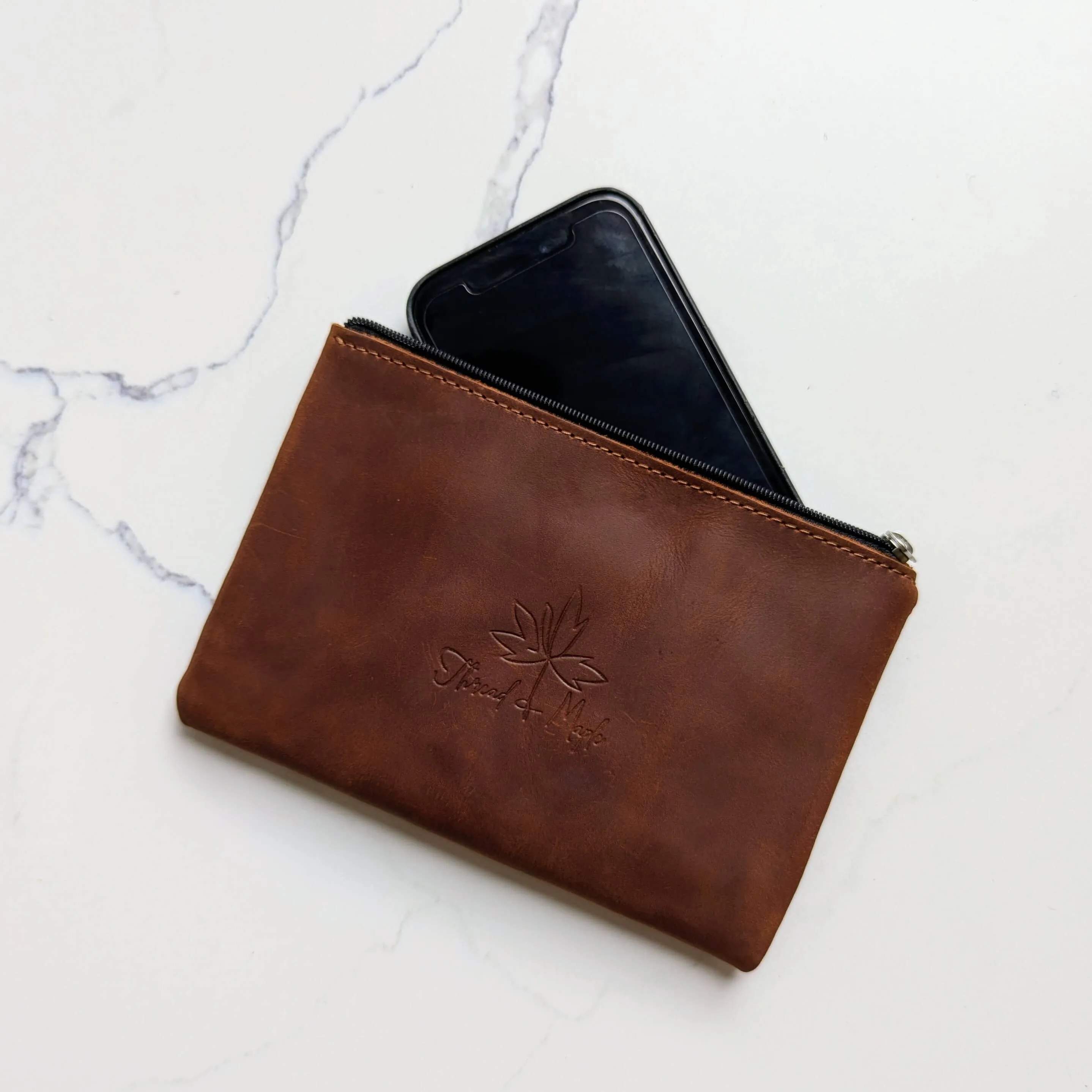 Leather Zip Pocket Velcro Tab