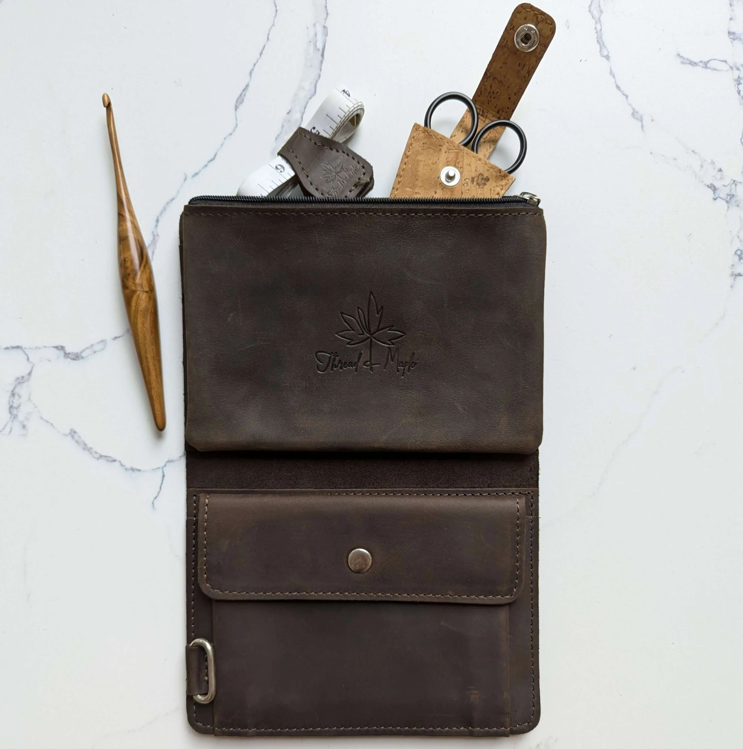 Leather Zip Pocket Velcro Tab