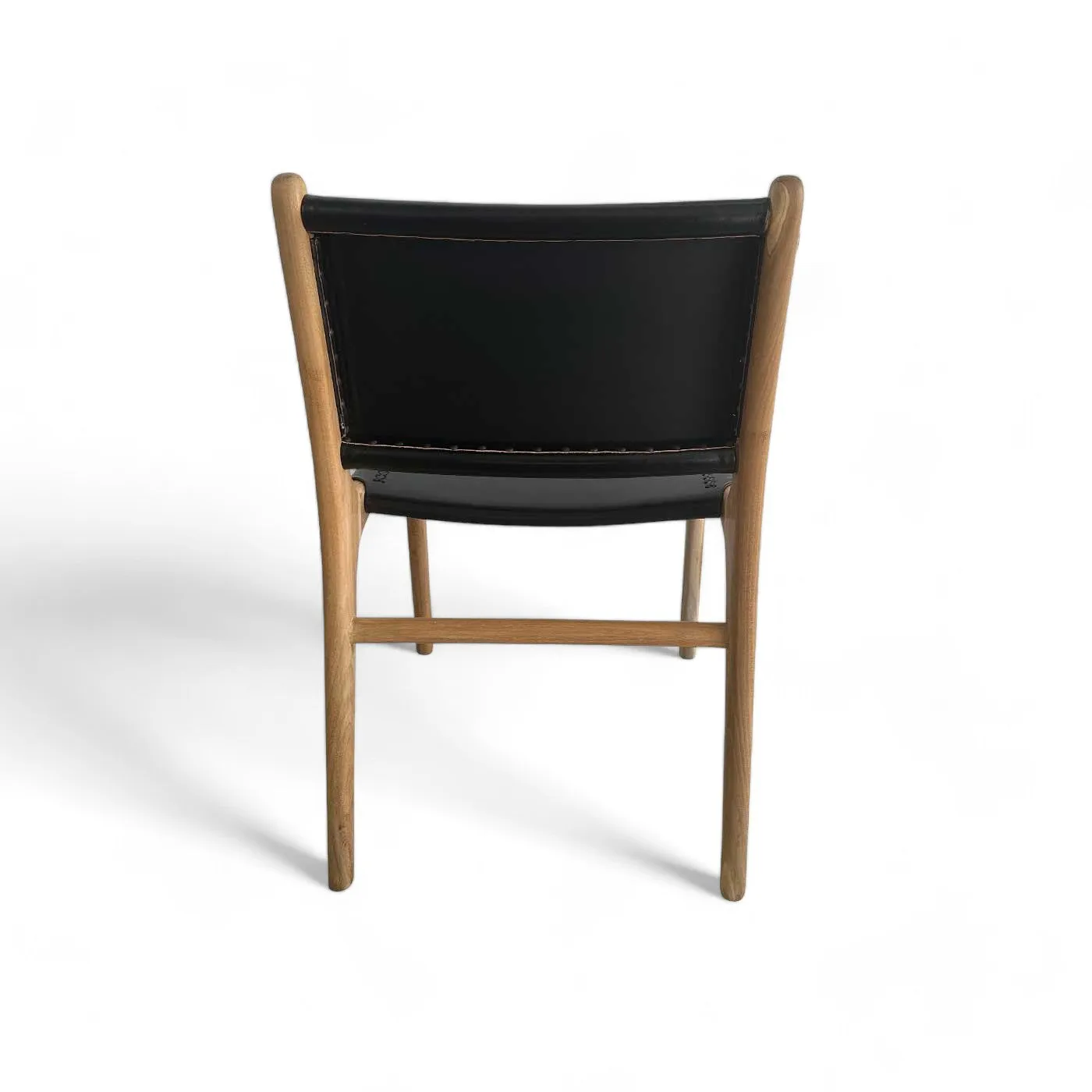 Mid Century Modern Black Leather and Teak Dining Chair
